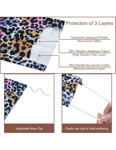 Mascarillas Desechables RITASTAR 50 Pcs 3 Capas Leopardo