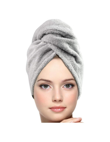 Toalla para el Cabello KEEPOZ 100% Algodón Gris Grande
