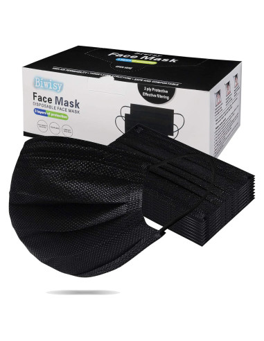 Mascarillas Desechables Biwisy 50 Pcs 3 Capas Color Negro