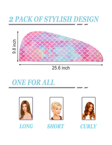 Toalla de Microfibra ELLEWIN para Cabello - 2 Piezas Sirena