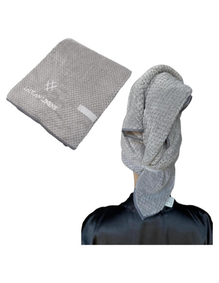 Toalla de Cabello Extra Grande Laucan Linens Microfibra Gris Toalla de Cabello Extra Grande Laucan Linens Microfibra Gris