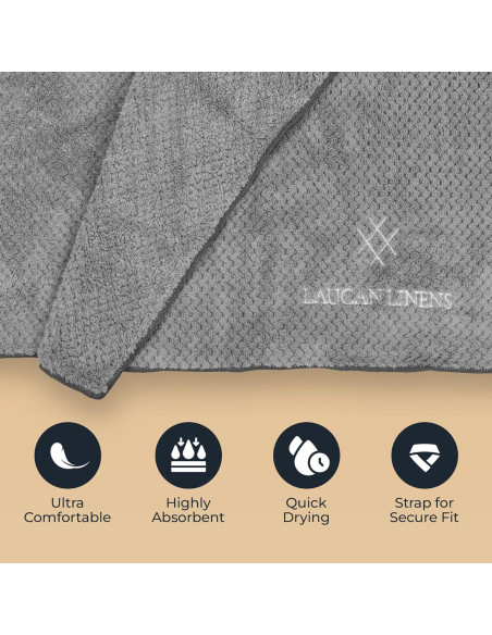 Toalla de Cabello Extra Grande Laucan Linens Microfibra Gris Toalla de Cabello Extra Grande Laucan Linens Microfibra Gris