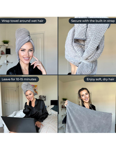 Toalla de Cabello Extra Grande Laucan Linens Microfibra Gris