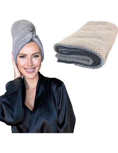 Toalla de Cabello Extra Grande Laucan Linens Microfibra Gris