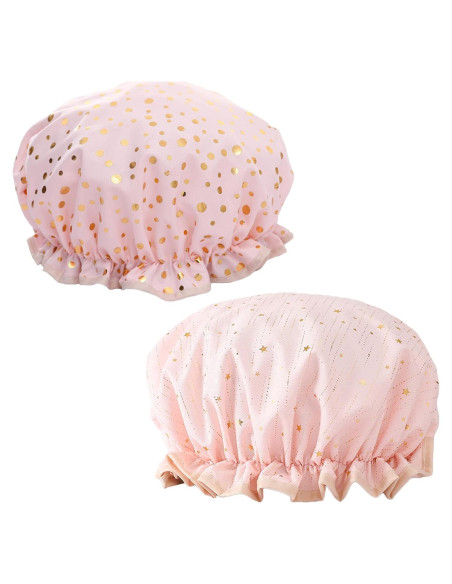 Gorro de Ducha Impermeable Qeuly 2 Piezas Doble Capa Gorro de Ducha Impermeable Qeuly 2 Piezas Doble Capa