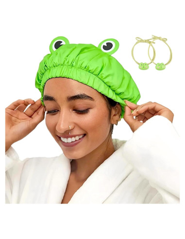 Gorro de Ducha Impermeable LamaMe Doble Capa Verde Rana