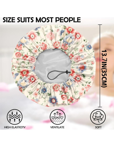 Gorro de Ducha Ajustable Reutilizable Doble Capa Floral