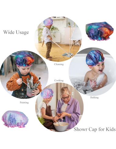 Gorro de Ducha Reutilizable Qeuly para Niños - 2 Piezas Galaxia y Sirena