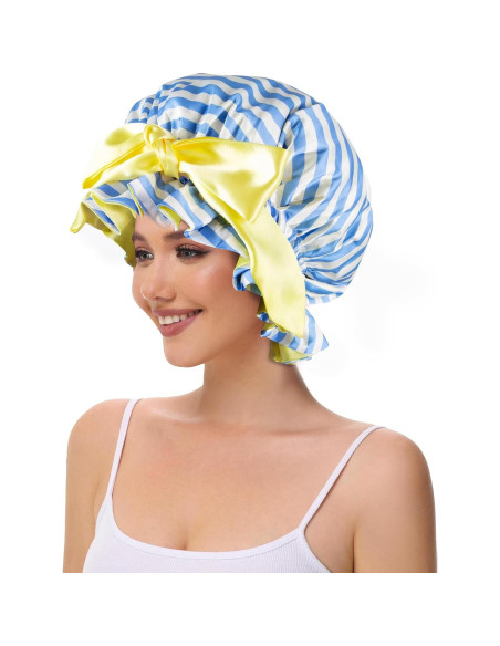 Bonete de Ducha de Satén Vettres para Mujeres Rayas Azules Bonete de Ducha de Satén Vettres para Mujeres Rayas Azules