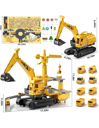 Set de Juguetes de Construcción NIPLOOOW - Excavadora y Camiones