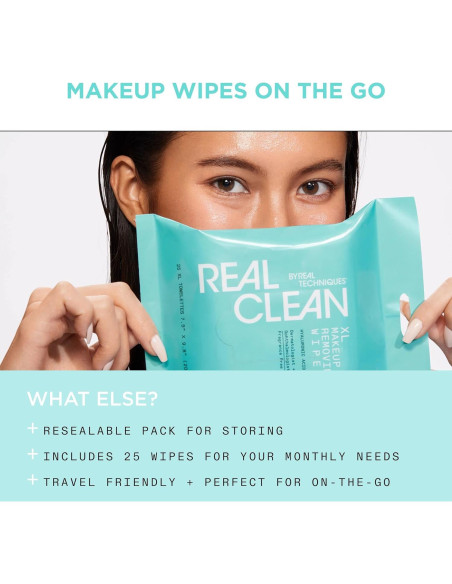 Toallitas Faciales XL Real Techniques con Ácido Hialurónico - 25 Unidades Toallitas Faciales XL Real Techniques con Ácido Hialurónico - 25 Unidades