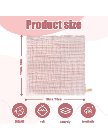 Paños de Baño para Bebés MUKIN - 6 Unidades 30x30 cm Rosa