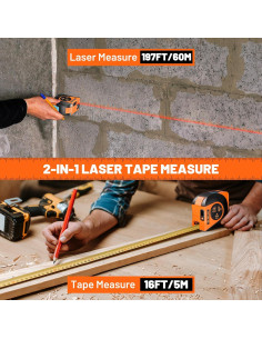 Cinta Métrica Láser Elikliv R11-60 60m y 5m Recargable 2