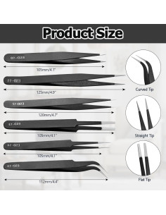 Juego de Pinzas de Precisión ESD Bonsicoky 6 PZS Acero Inoxidable 2