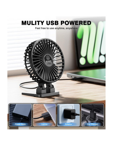 Ventilador de Escritorio JZCreater Mini USB 3 Velocidades Silencioso