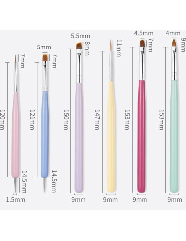 Set de Pinceles para Arte de Uñas Gembityful 6 Piezas