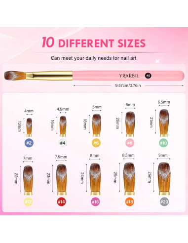 Juego de Pinceles para Uñas Acrílicas Yrarbil 10PCS Profesional