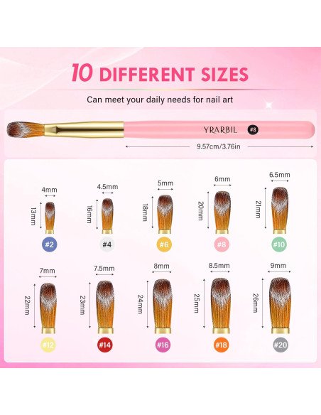 Juego de Pinceles para Uñas Acrílicas Yrarbil 10PCS Profesional Juego de Pinceles para Uñas Acrílicas Yrarbil 10PCS Profesional
