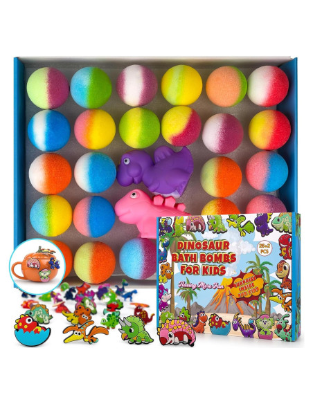 Conjunto de 26 Bombas de Baño Orgánicas con Juguetes Dinosaurio Conjunto de 26 Bombas de Baño Orgánicas con Juguetes Dinosaurio