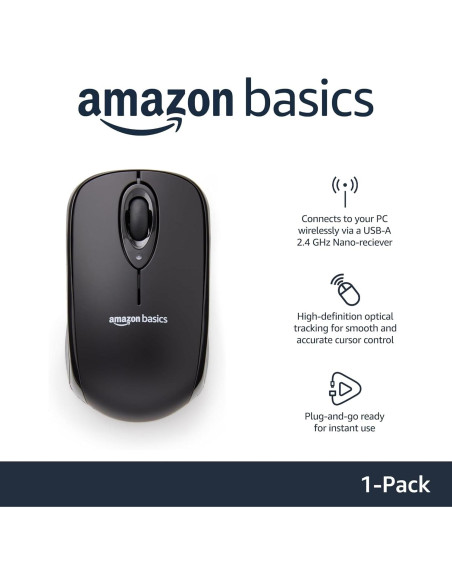 Ratón Óptico Inalámbrico Amazon Basics Negro 2.4 GHz USB Ratón Óptico Inalámbrico Amazon Basics Negro 2.4 GHz USB