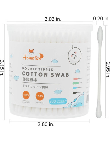 Hisopos de Algodón Orgánico HOMEFOX - 600 Unidades Blancos