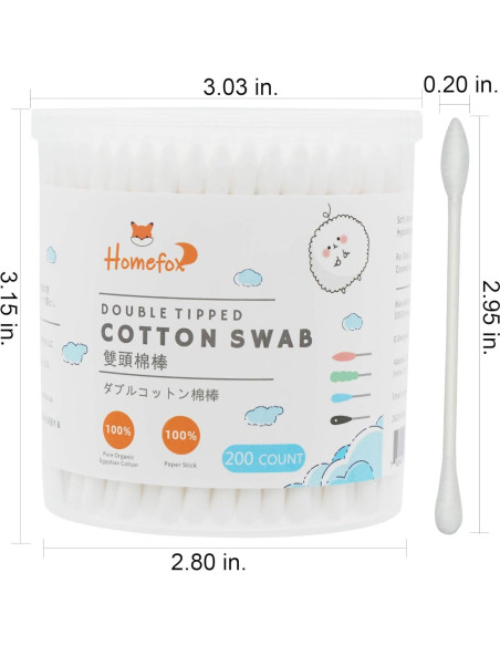 Hisopos de Algodón Orgánico HOMEFOX - 600 Unidades Blancos Hisopos de Algodón Orgánico HOMEFOX - 600 Unidades Blancos