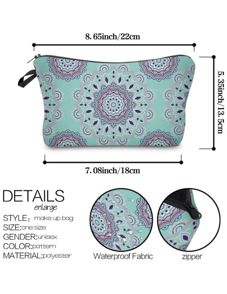 Bolsa Cosmética Impermeable Deanfun para Mujeres, Flores Mandala Bolsa Cosmética Impermeable Deanfun para Mujeres, Flores Mandala