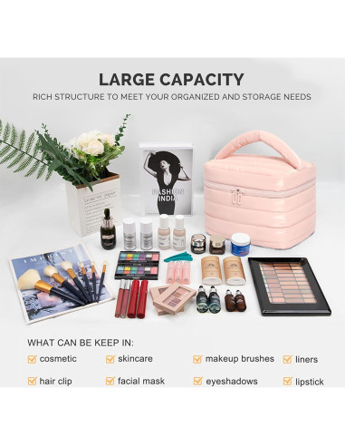 Bolsa de Maquillaje de Viaje Prite Puffy Rosa Impermeable