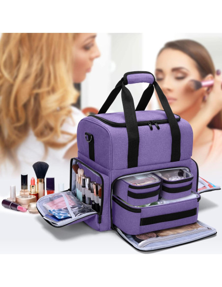 Bolsa de Maquillaje de Viaje BAFASO Grande 2 Capas Púrpura Bolsa de Maquillaje de Viaje BAFASO Grande 2 Capas Púrpura