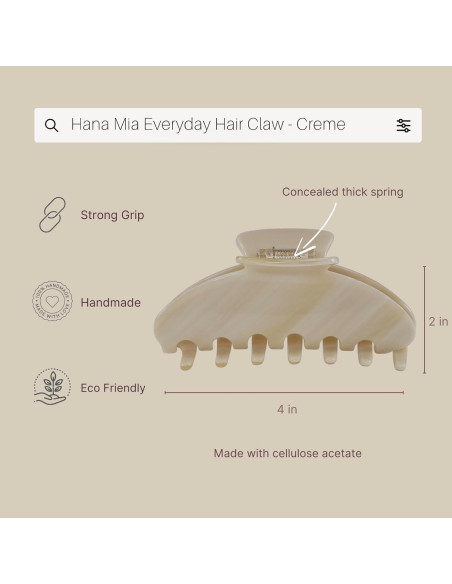 Garras de Pelo Duraderas Hana Mia 10.16 cm Crema para Cabello Grueso Garras de Pelo Duraderas Hana Mia 10.16 cm Crema para Cabello Grueso