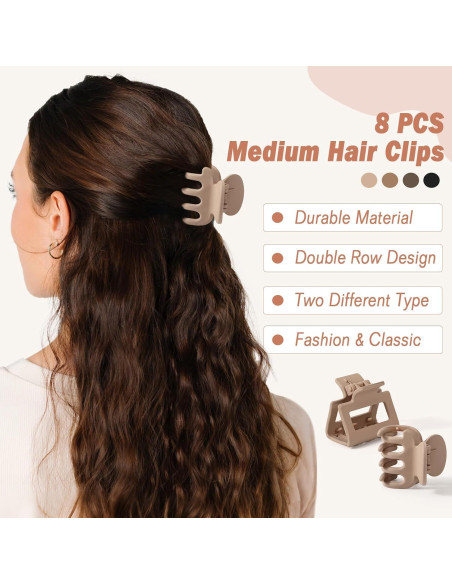 Set de 8 Clips de Garra Mate Auseibeely para Cabello Fino Set de 8 Clips de Garra Mate Auseibeely para Cabello Fino