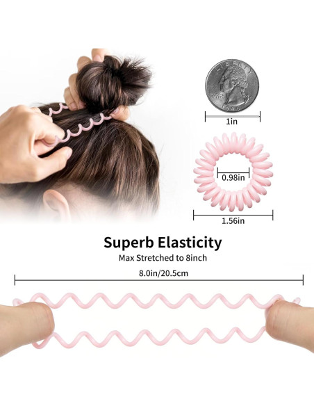 16 Piezas Espirales para el Cabello QIUTIMIY - Coils Elásticos Rosa y Transparente 16 Piezas Espirales para el Cabello QIUTIMIY - Coils Elásticos Rosa y Transparente