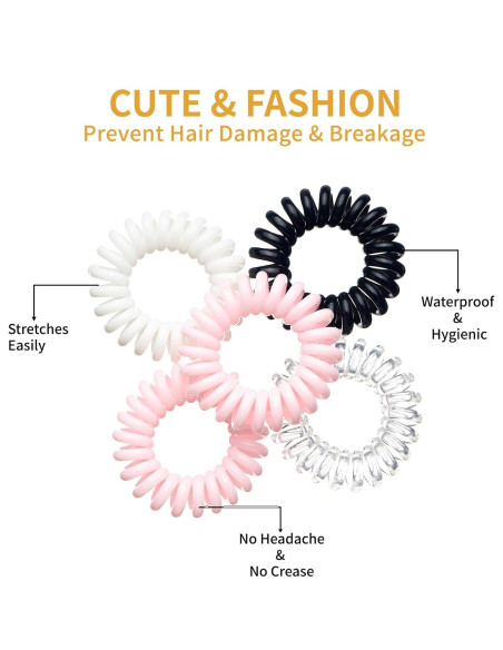 16 Piezas Espirales para el Cabello QIUTIMIY - Coils Elásticos Rosa y Transparente 16 Piezas Espirales para el Cabello QIUTIMIY - Coils Elásticos Rosa y Transparente