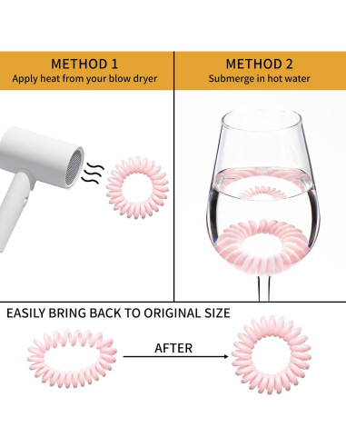 16 Piezas Espirales para el Cabello QIUTIMIY - Coils Elásticos Rosa y Transparente