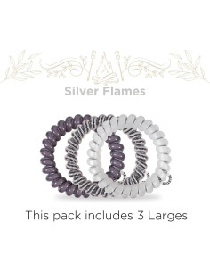 TELETIES Coils de Cabello Espiral Grandes Llamas Plateadas - Paquete de 3 2