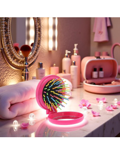 Cepillo de Viaje Plegable Zhuluck Rosa con Espejo 2.5cm 2