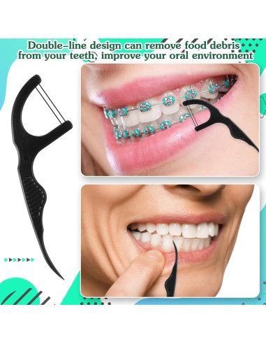 Palillos de Hilo Dental Baderke 100 Unidades Doble Línea Negro