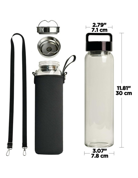 Botella de Agua de Vidrio 0.95L Aecotea con Infusor Botella de Agua de Vidrio 0.95L Aecotea con Infusor