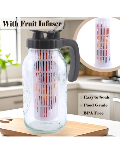 Jarra de Mason de Vidrio 1.81L GMJYAN con Infusor - 2 Piezas