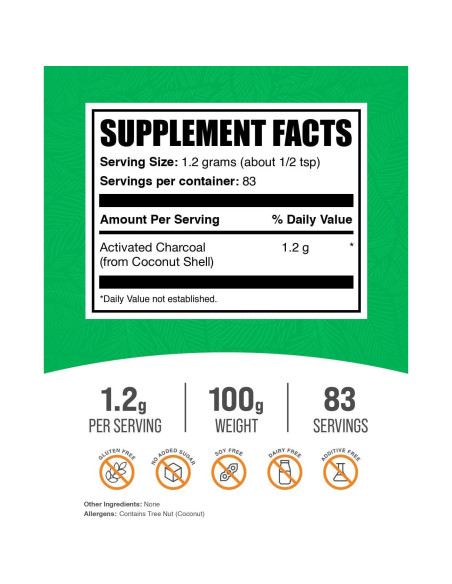 Polvo de Carbón Activado BulkSupplements 100g - Vegano y Sin Gluten Polvo de Carbón Activado BulkSupplements 100g - Vegano y Sin Gluten