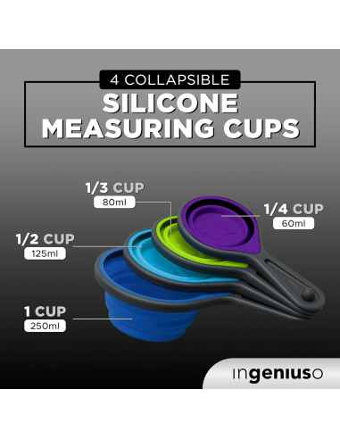 Juego de Tazas de Medir Plegables Ingeniuso 250ml Silicona