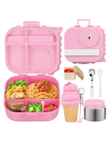 Caja de Almuerzo Aimsnk Dinosaurio Rosa 1.5L con Compartimentos