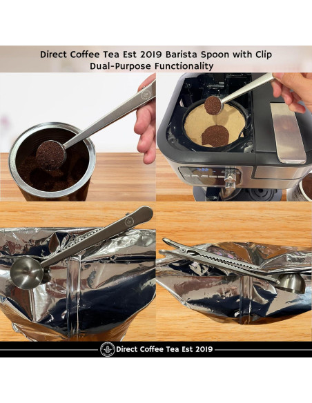 Cucharada 2-en-1 Acero Inoxidable Direct Coffee Tea con Clip Cucharada 2-en-1 Acero Inoxidable Direct Coffee Tea con Clip