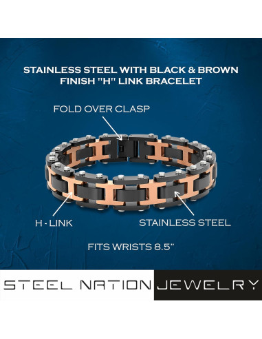 Pulsera de Acero Inoxidable Marrón para Hombre 21.5 cm - Steel Nation
