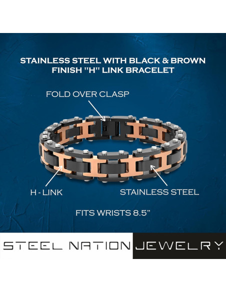 Pulsera de Acero Inoxidable Marrón para Hombre 21.5 cm - Steel Nation Pulsera de Acero Inoxidable Marrón para Hombre 21.5 cm - Steel Nation