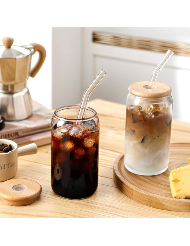 Set de 2 Tazas de Vidrio con Tapa y Popote 16 oz DWTS