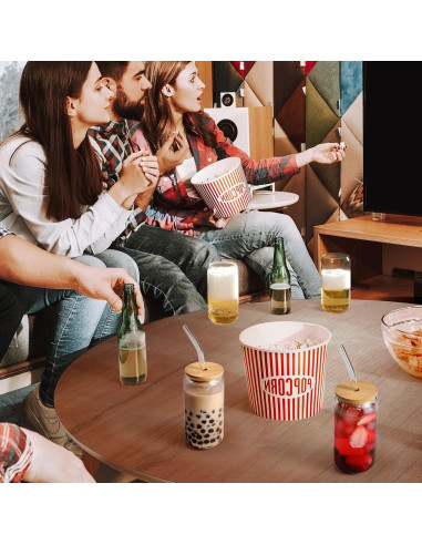 Set de 4 Vasos de Vidrio con Tapas de Bambú NETANY 16oz