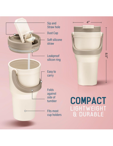 Taza de Viaje Reutilizable Tribello 24 oz Beige a Prueba de Fugas