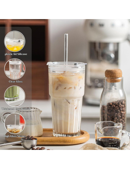 Juego de 2 Vasos de Vidrio INSETLAN 600 ml con Tapas y Pajitas Juego de 2 Vasos de Vidrio INSETLAN 600 ml con Tapas y Pajitas