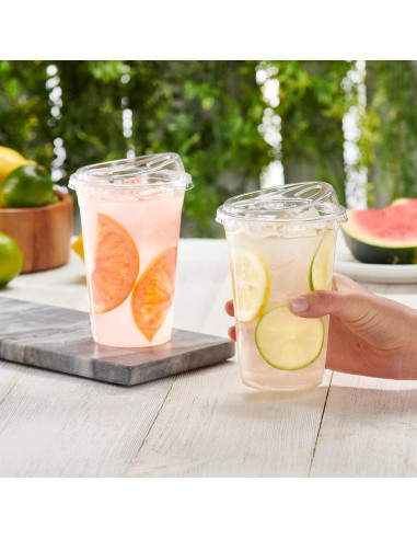 Vasos Desechables GUSTO 20 oz Transparentes con Tapas - 100 Unidades